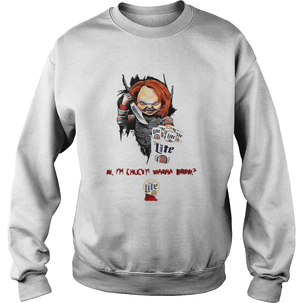 Hi Im Chucky Wanna Drink Miller Lite Halloween Sweatshirt