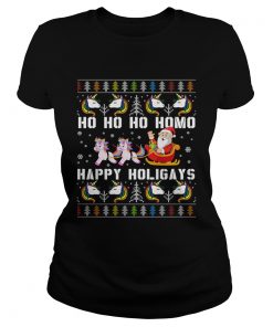 Ho Ho Ho Homo Happy Holigays Santa Unicorn LGBT Pride TShirt Classic Ladies