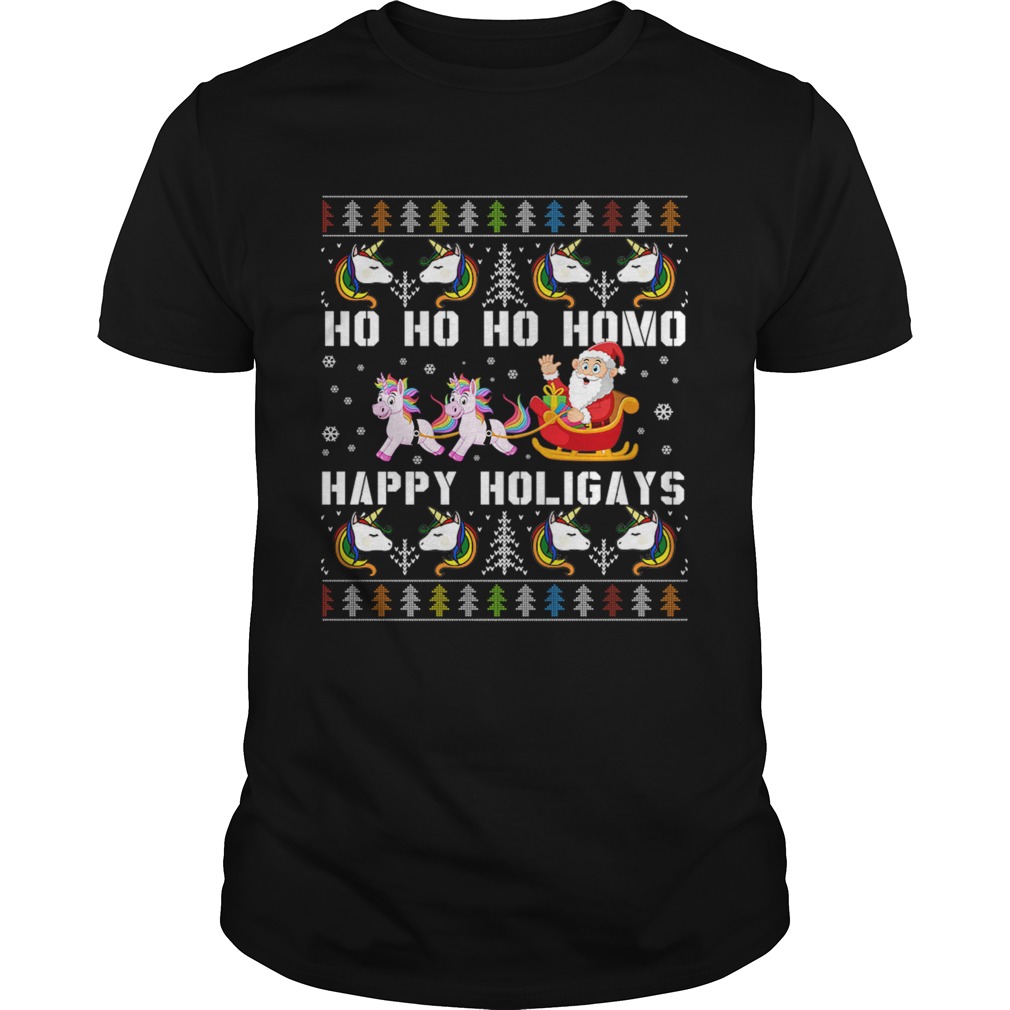 Ho Ho Ho Homo Happy Holigays Santa Unicorn LGBT Pride TShirt