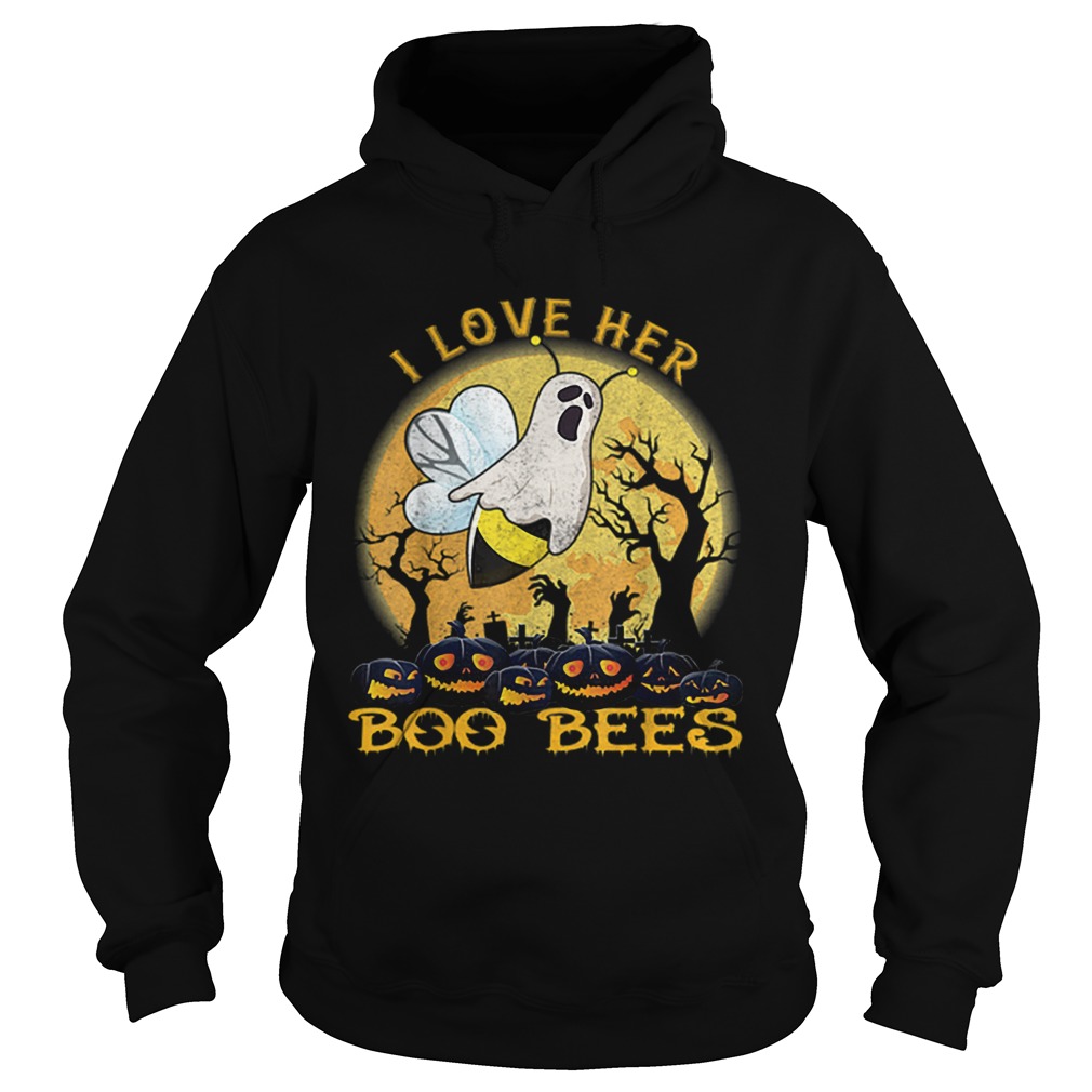 I Love Her Boo Bees Couples Halloween Costume Moon Pumpkins Hoodie