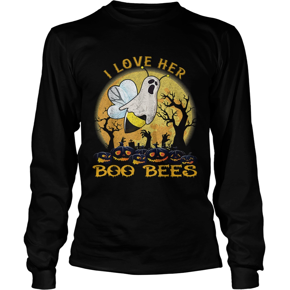 I Love Her Boo Bees Couples Halloween Costume Moon Pumpkins LongSleeve