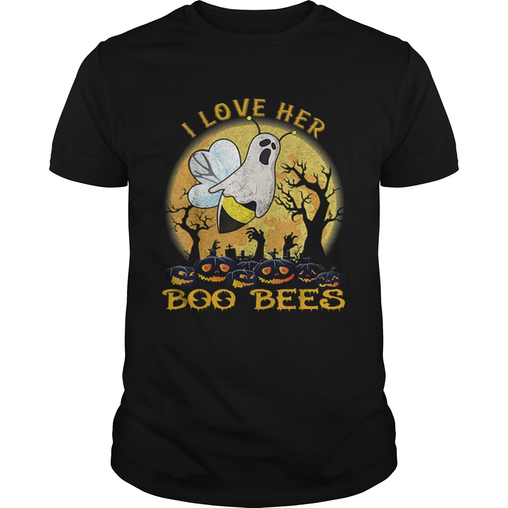 I Love Her Boo Bees Couples Halloween Costume Moon Pumpkins shirt