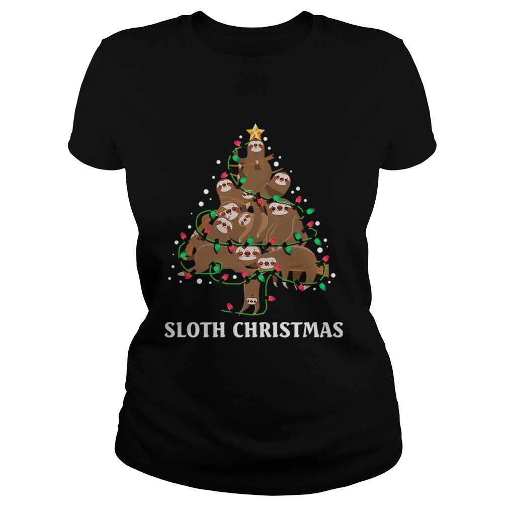 I Love Sloth Christmas Tree Merry Slothmas TShirt Classic Ladies