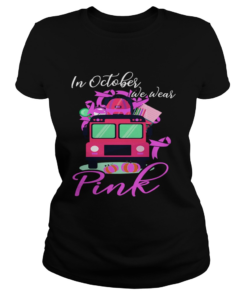 In October We Wear Bus Pink Pumpkin Breast Cancer Halloween TShirt Classic Ladies