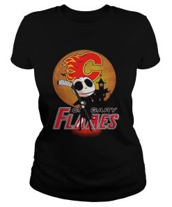 Jack Skellington Holding Hockey Stick Calgary Flames Sunset  Classic Ladies