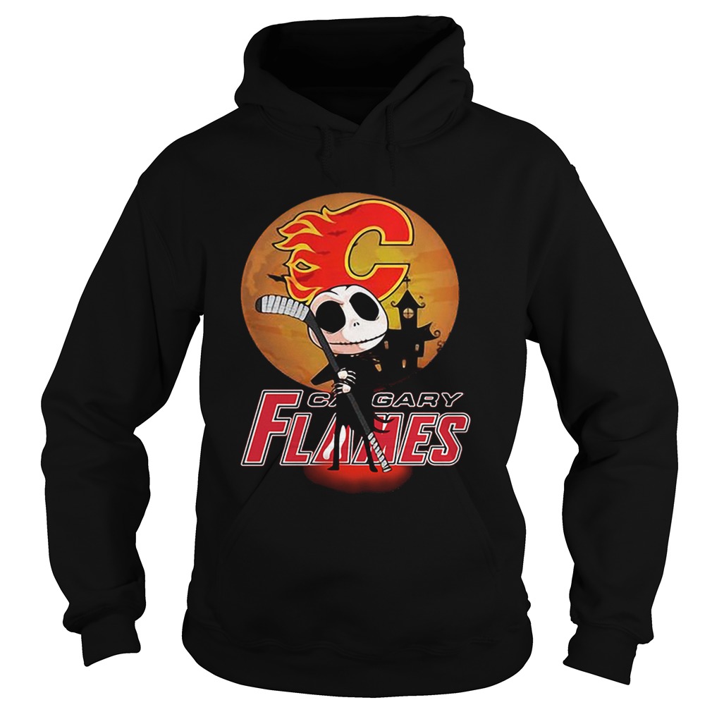 Jack Skellington Holding Hockey Stick Calgary Flames Sunset Hoodie