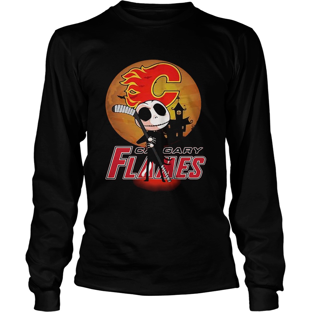 Jack Skellington Holding Hockey Stick Calgary Flames Sunset LongSleeve