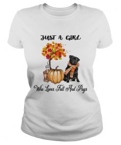 Just a girl who loves fall an Pugs Autumn Pumpkin  Classic Ladies