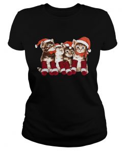 Kittens With Santa Hats Funny Christmas Cat Meme Tee TShirt Classic Ladies