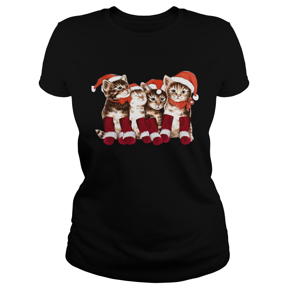 Kittens With Santa Hats Funny Christmas Cat Meme Tee TShirt Classic Ladies