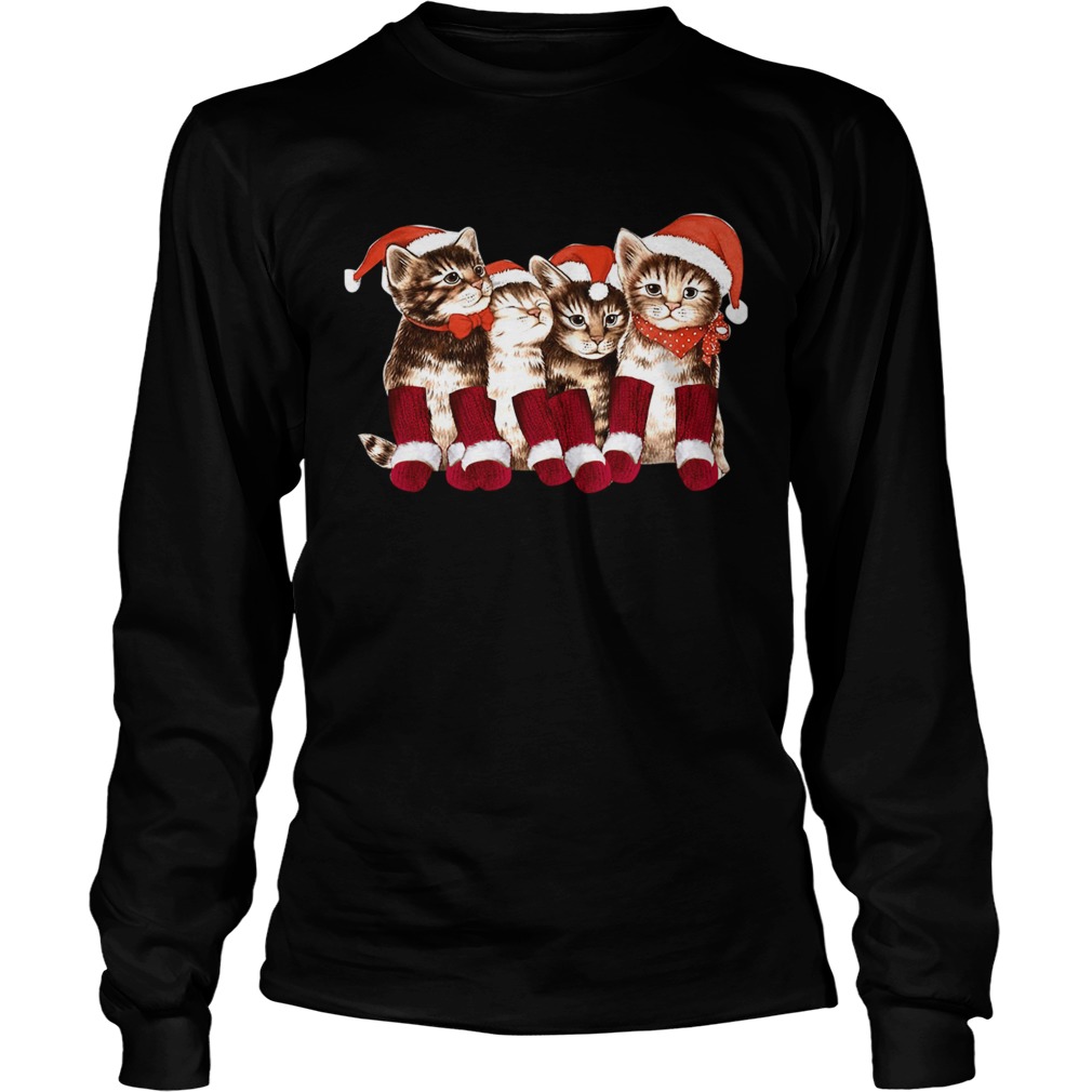 Kittens With Santa Hats Funny Christmas Cat Meme Tee TShirt LongSleeve