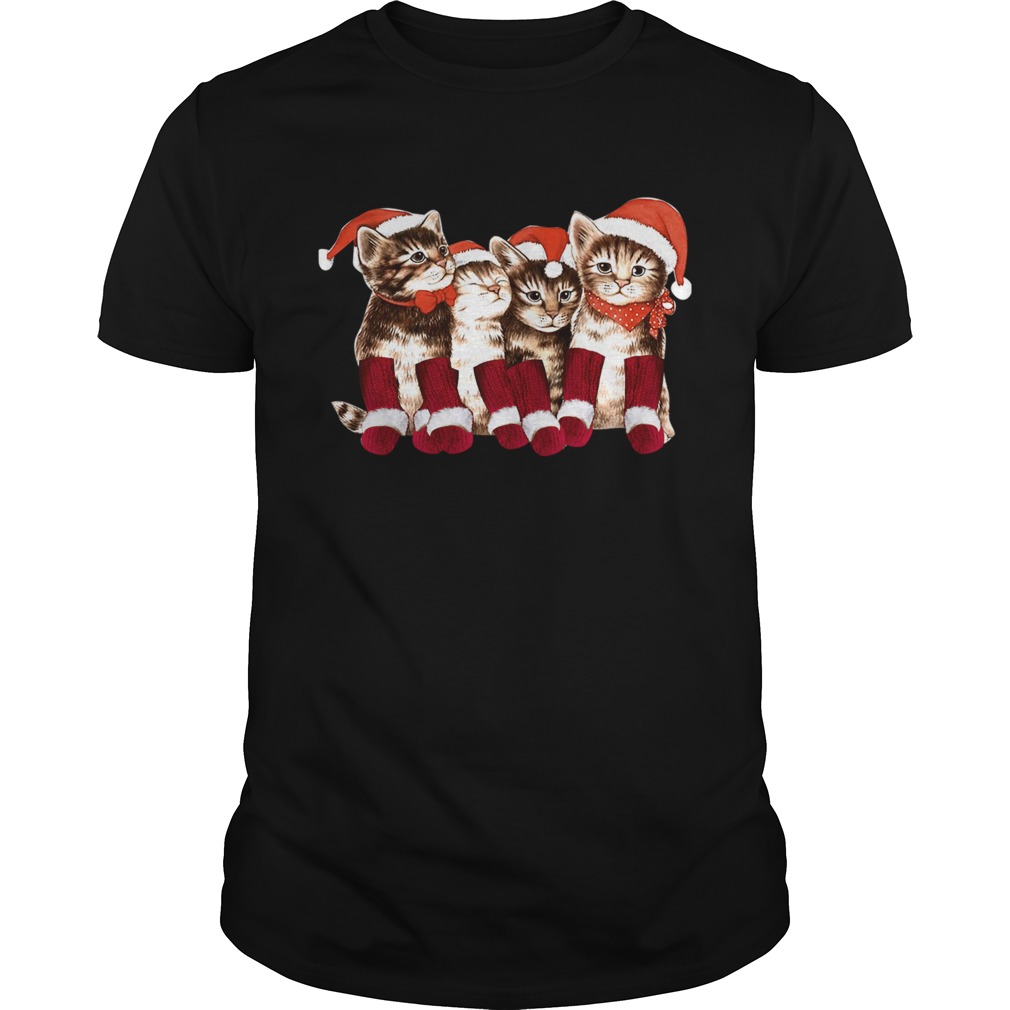 Kittens With Santa Hats Funny Christmas Cat Meme Tee TShirt