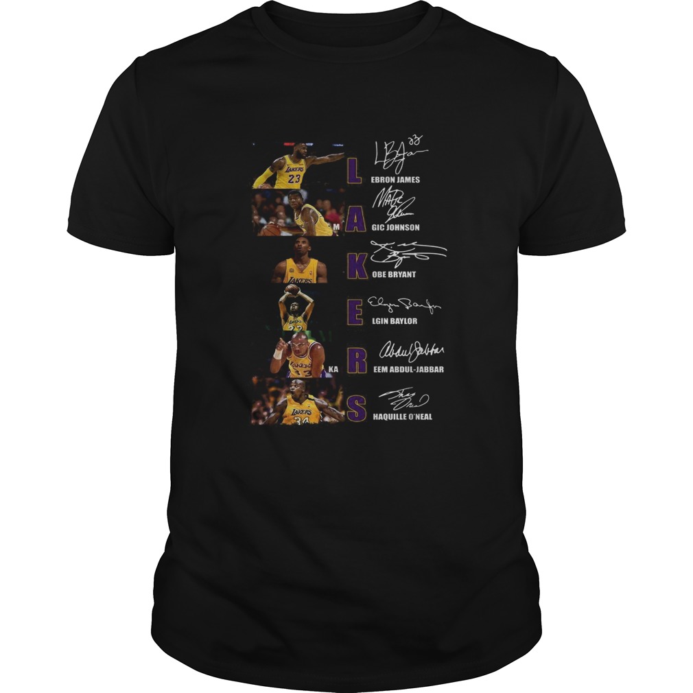 Los Angeles Lakers Lebron James Magic Johnson Kobe Bryant Elgin Baylor signatures shirt