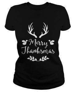 MERRY THANKSMAS FESTIVE THANKSGIVING CHRISTMAS SHIRT Classic Ladies