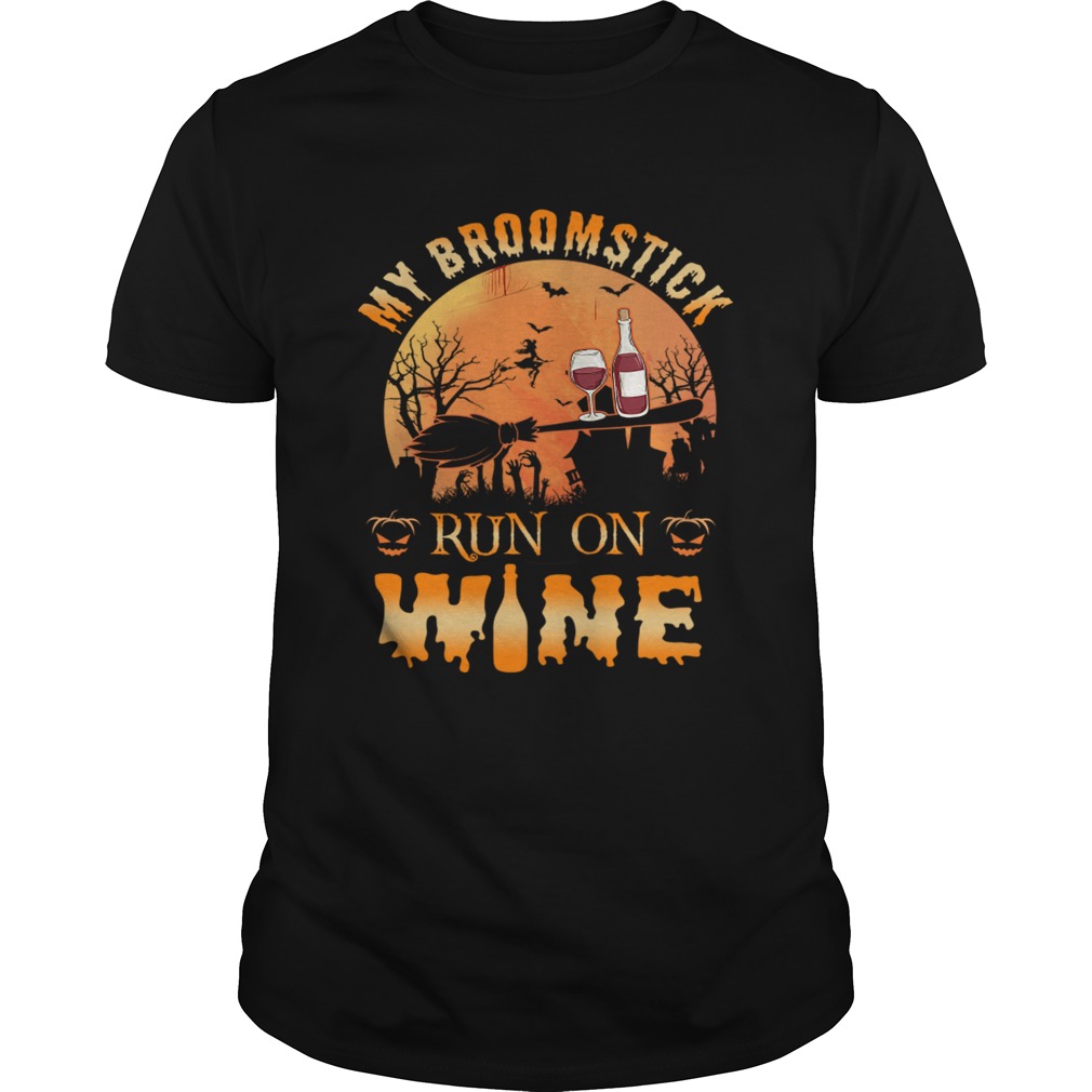 MY BROOMSTICK RUN ON WINE MOON PUMPKINS HALLOWEEN TSHIRT