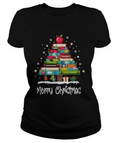 Merry Christmas Book Christmas Tree School Gift Tee T Classic Ladies