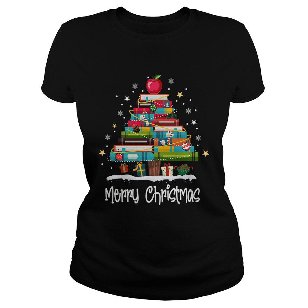 Merry Christmas Book Christmas Tree School Gift Tee T Classic Ladies