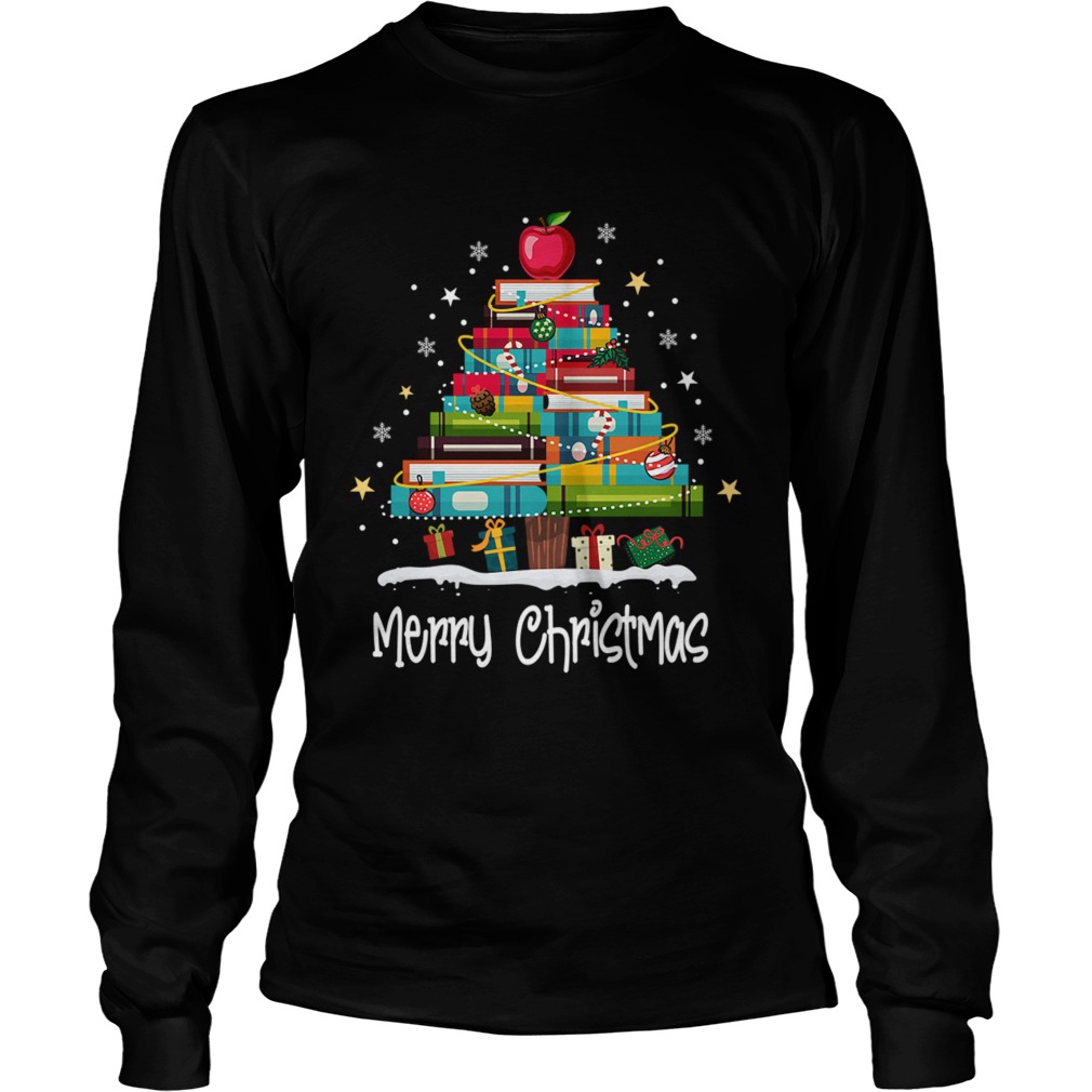 Merry Christmas Book Christmas Tree School Gift Tee T LongSleeve