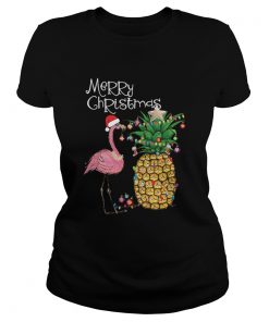 Merry Christmas Pink Flamingo Christmas TShirt Classic Ladies