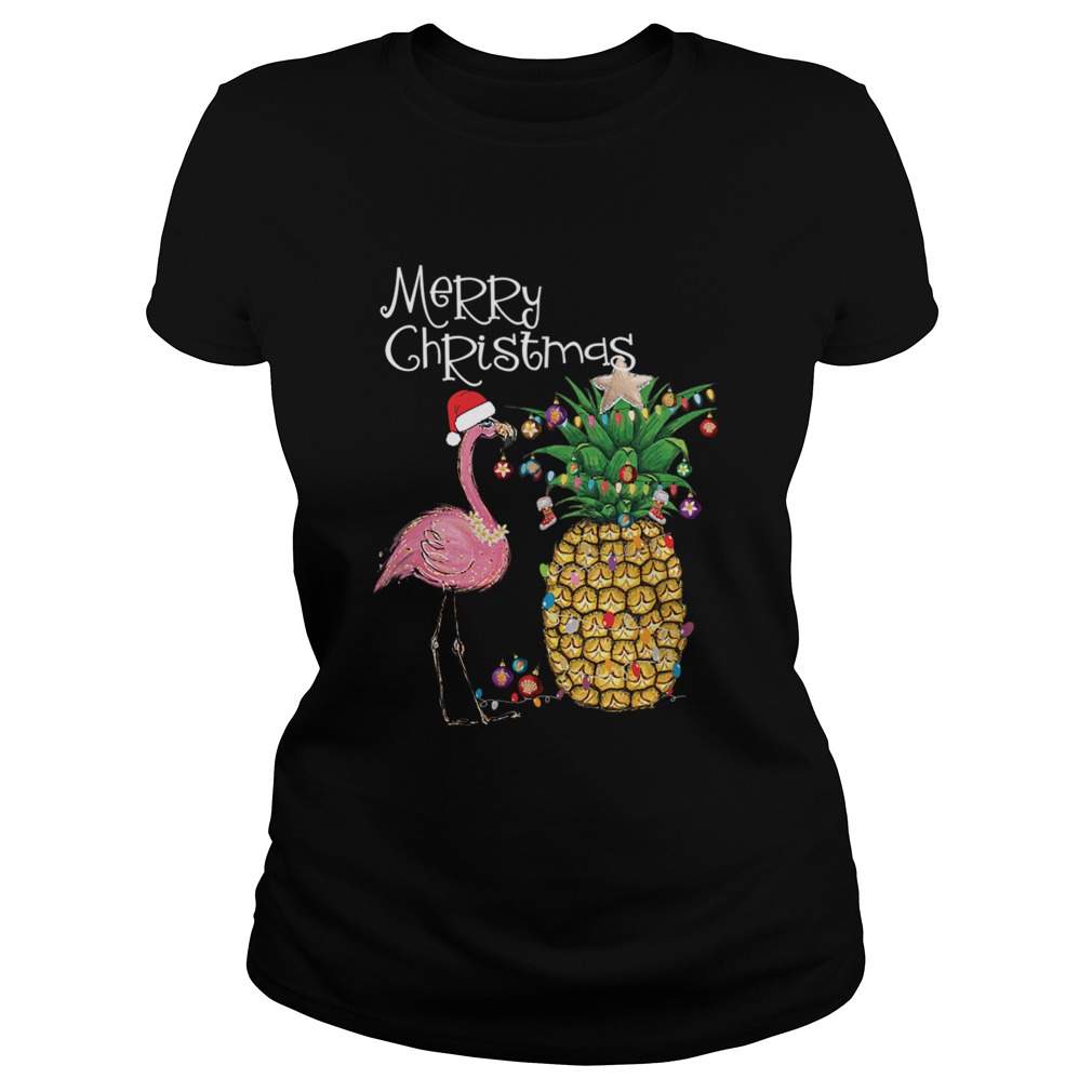 Merry Christmas Pink Flamingo Christmas TShirt Classic Ladies