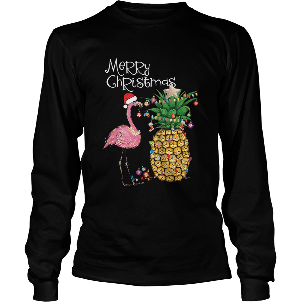 Merry Christmas Pink Flamingo Christmas TShirt LongSleeve