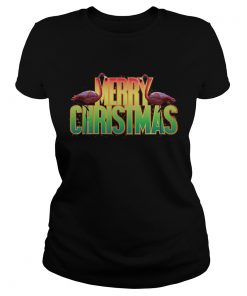 Merry Christmas Pink Flamingo Holiday Graphic Shirt Classic Ladies