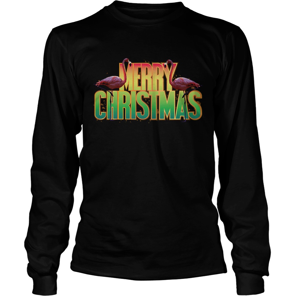 Merry Christmas Pink Flamingo Holiday Graphic Shirt LongSleeve