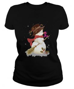 Merry Christmas Snowman Breast Cancer TShirt Classic Ladies