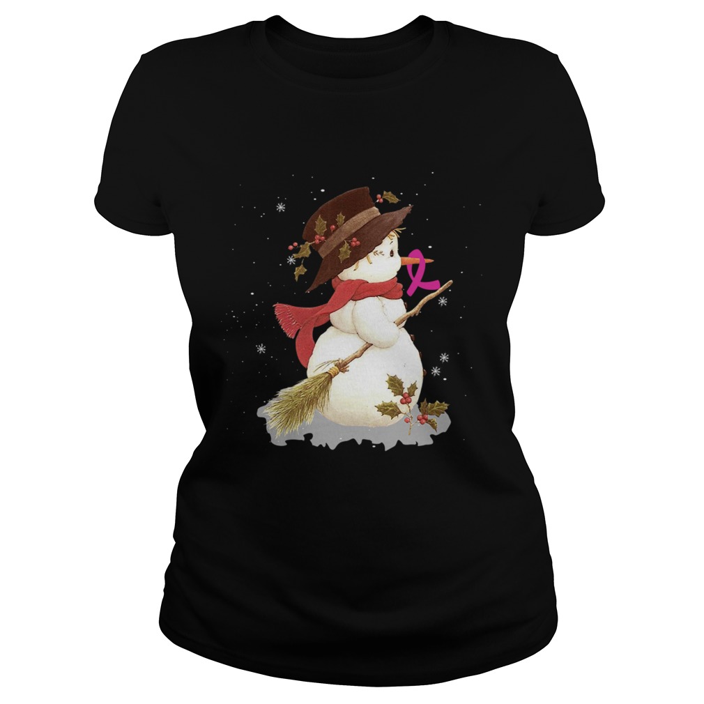 Merry Christmas Snowman Breast Cancer TShirt Classic Ladies