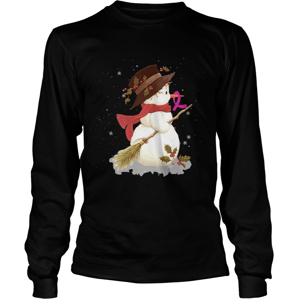 Merry Christmas Snowman Breast Cancer TShirt LongSleeve