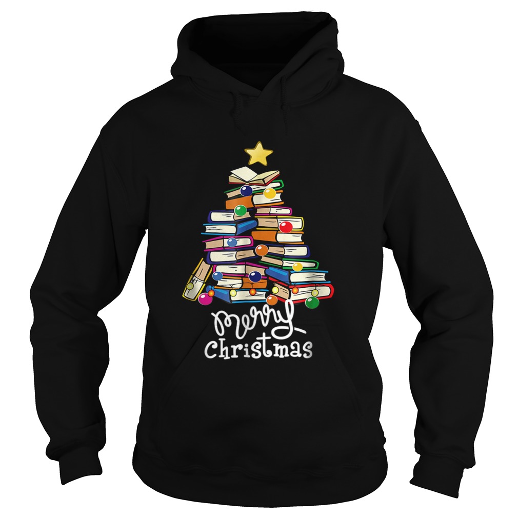 Merry Christmas Tree Love reading books Librarian nerd TShirt Hoodie