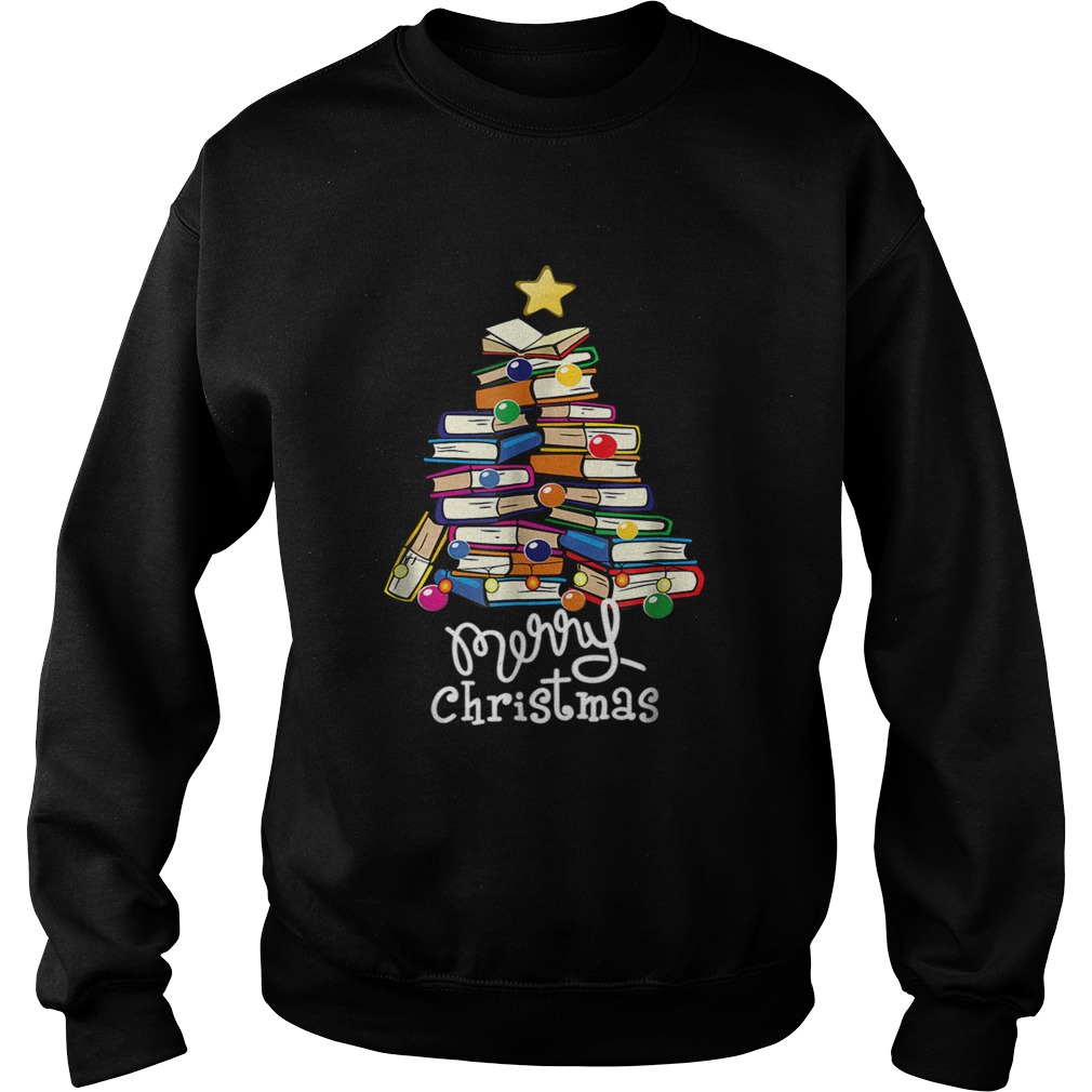 Merry Christmas Tree Love reading books Librarian nerd TShirt Sweatshirt