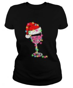 Merry Christmas Wine Glass Color Light Funny Wine Lover Gift TShirt Classic Ladies