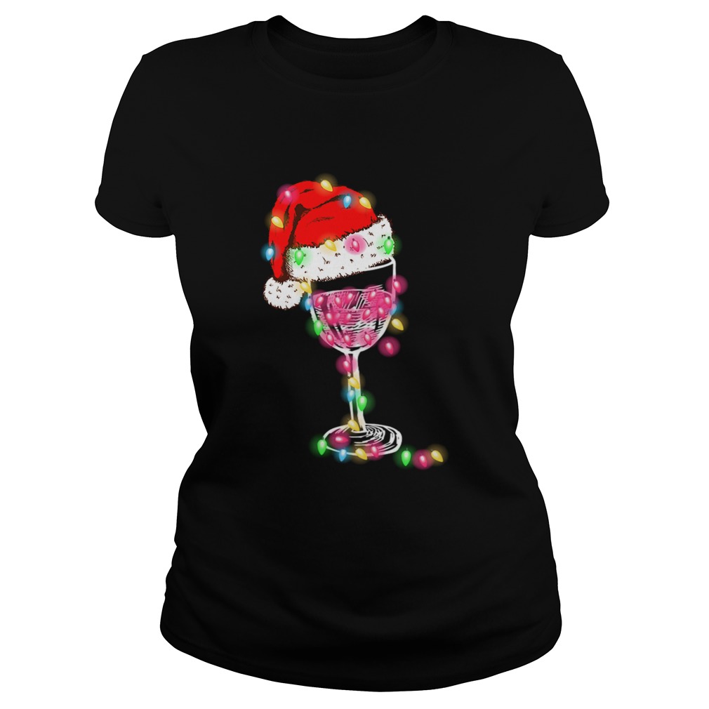 Merry Christmas Wine Glass Color Light Funny Wine Lover Gift TShirt Classic Ladies