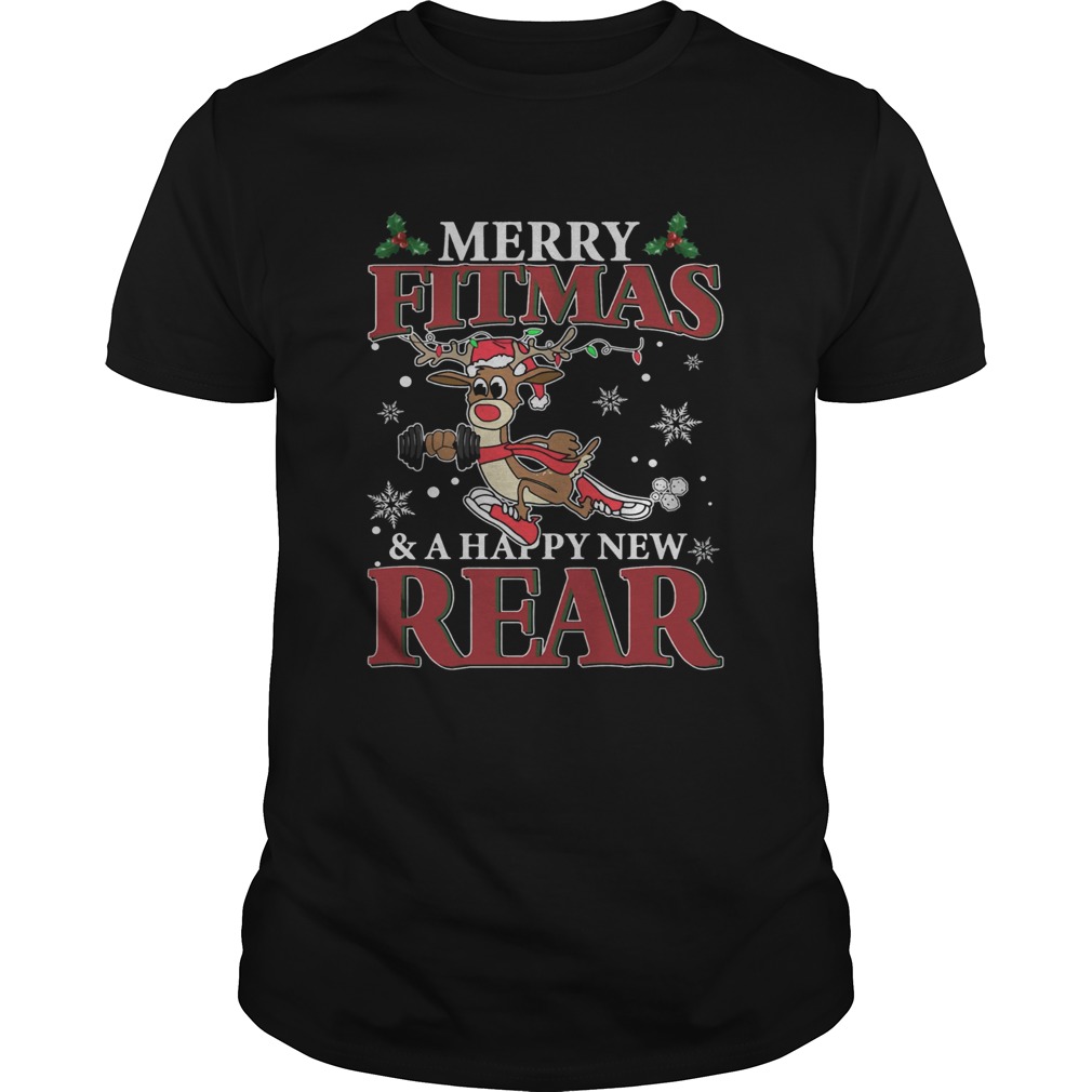 Merry Fitmas And Happy New Rear Reindeer Fitness Shirt