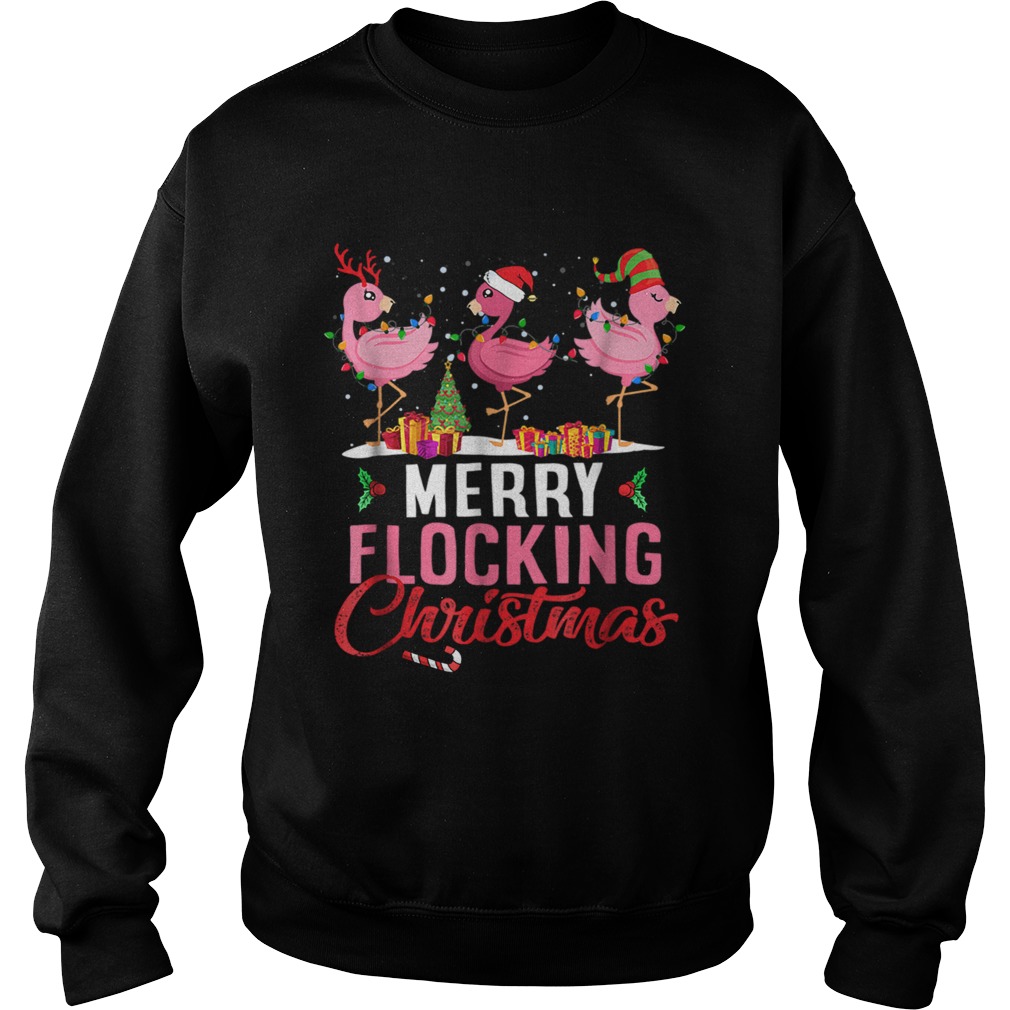 Merry Flocking Christmas Flamingo Pink In Santa Hat TShirt Sweatshirt