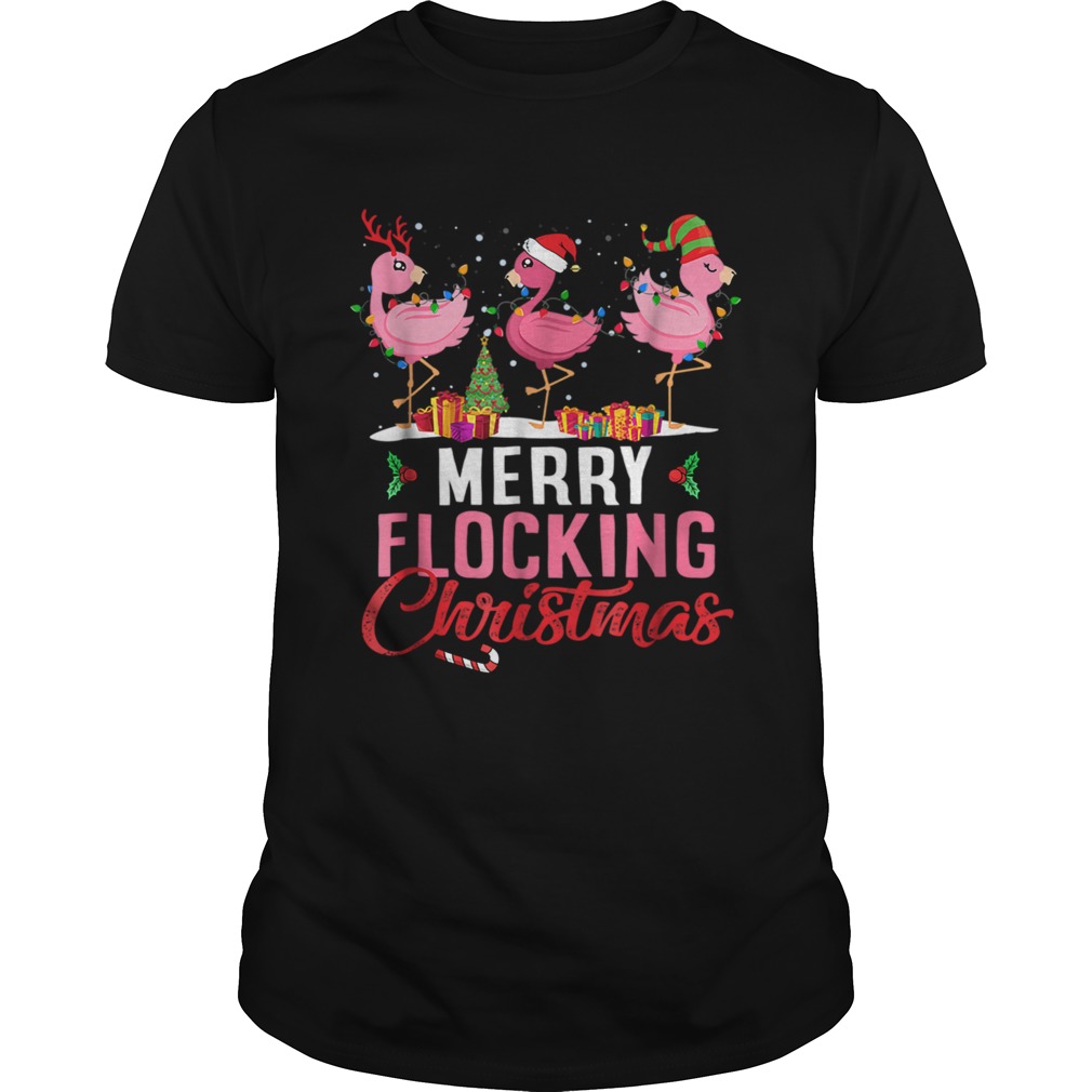 Merry Flocking Christmas Flamingo Pink In Santa Hat TShirt