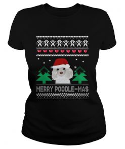 Merry Poodle Mas Christmas Tee Shirt Classic Ladies