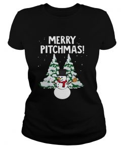 Merry pitchmas Snowman Baseball  Classic Ladies