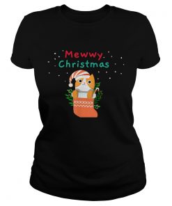 Mewwy Christmas Funny Ginger Tuxie Kitty Cat Lovers Holiday TShirt Classic Ladies