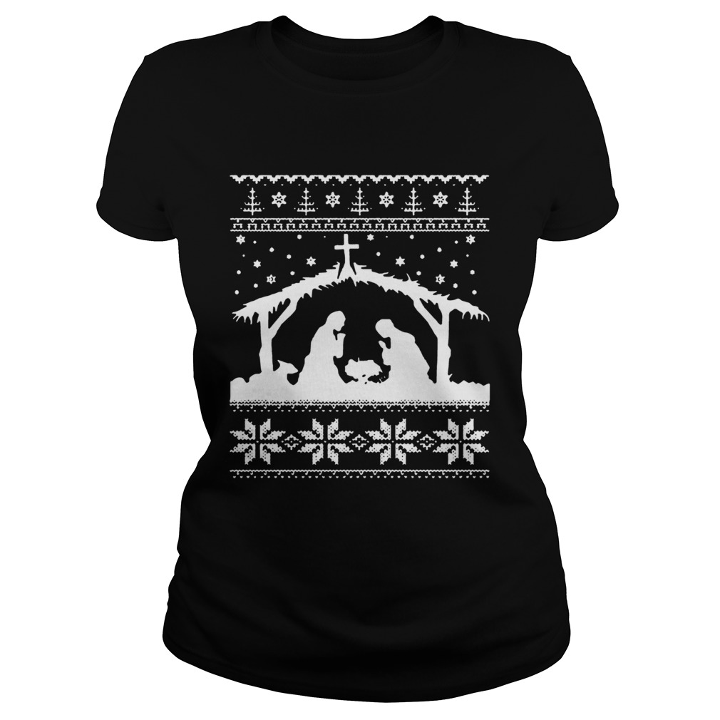 Nativity Scene Ugly Christmas Shirt Classic Ladies