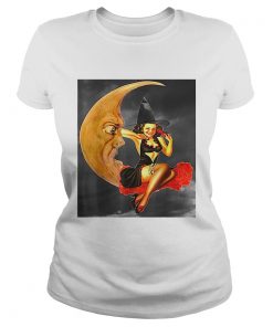 Nice Vintage Pin Up Girl Witch on Moon Halloween  Classic Ladies