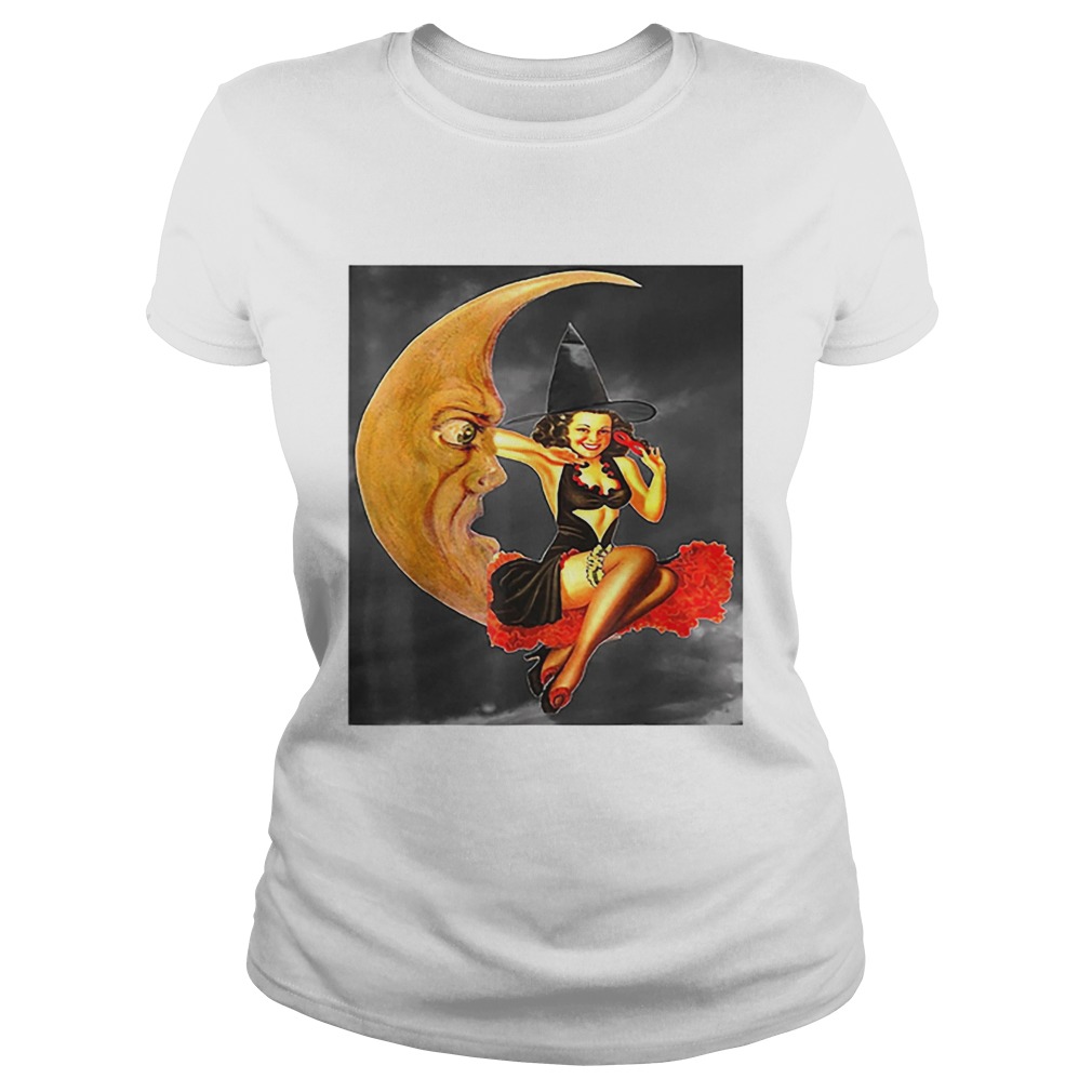 Nice Vintage Pin Up Girl Witch on Moon Halloween Classic Ladies