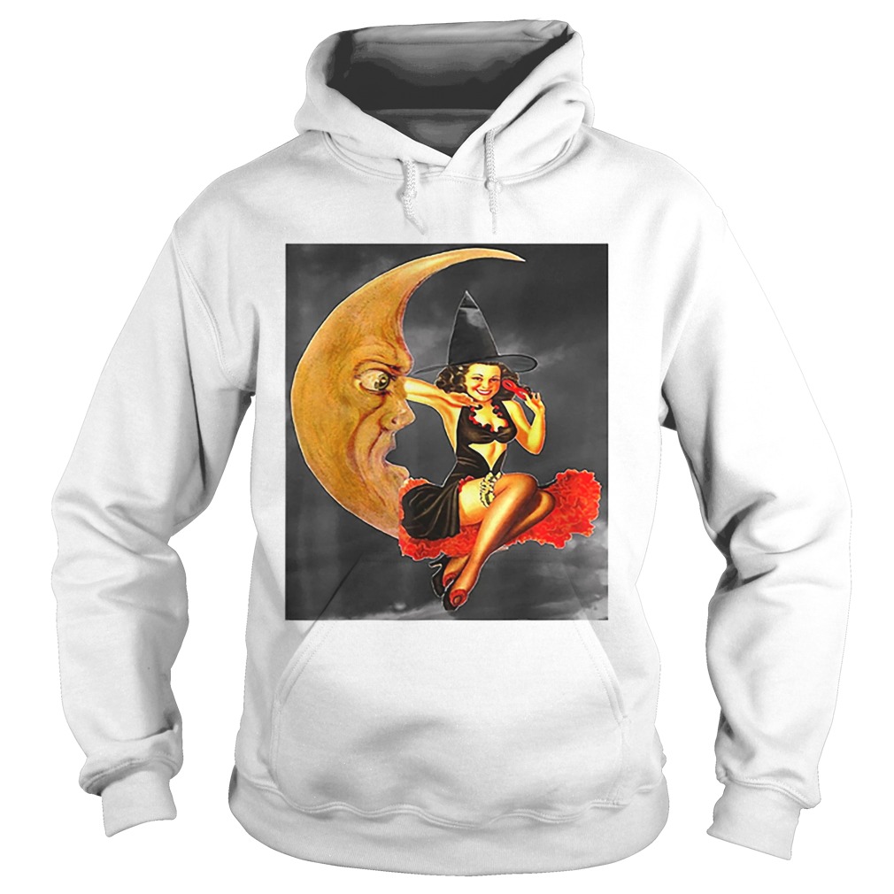 Nice Vintage Pin Up Girl Witch on Moon Halloween Hoodie