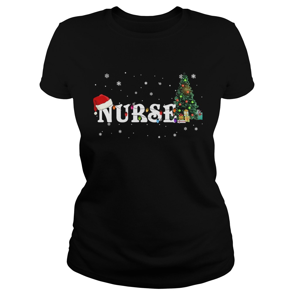 Nurse Christmas Santa Hat Holiday TShirt Classic Ladies