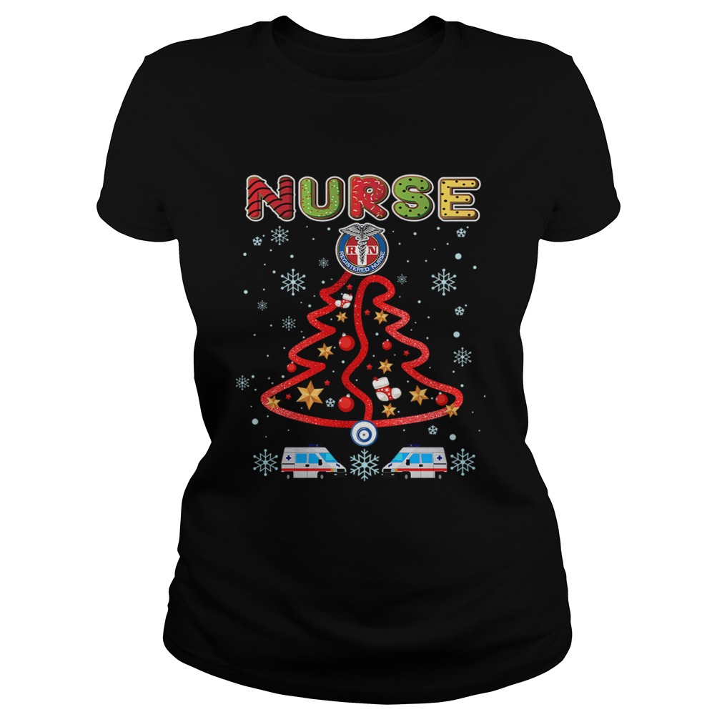 Nurse Christmas Tree Merry Xmas Gift TShirt Classic Ladies