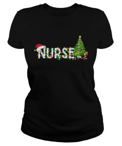 Nurse Christmas Tree Santa Claus Gift TShirt Classic Ladies