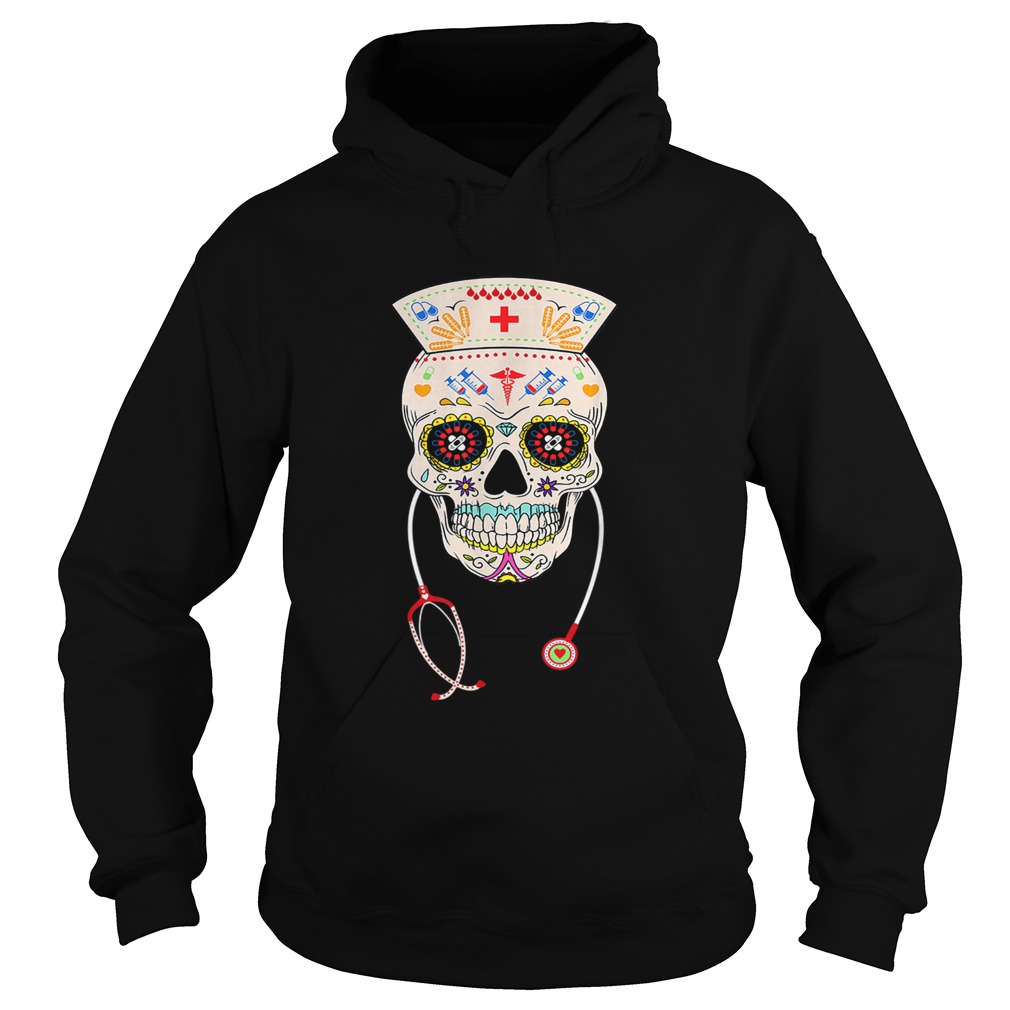 Nurse Sugar Skull Halloween Day Of The Dead Dia De Los Hoodie