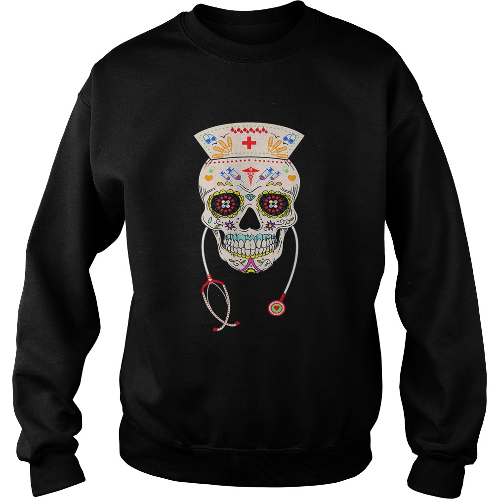 Nurse Sugar Skull Halloween Day Of The Dead Dia De Los Sweatshirt