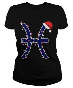 Pisces Zodiac Sign In Christmas Lights And Santas Hat T Shirt Classic Ladies